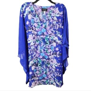 Mark Zunino Royal Blue Floral Tunic Length Kaftan Top, Size Small